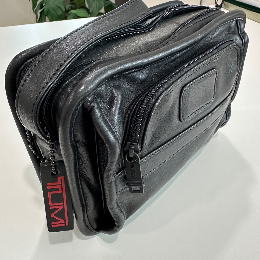 TUMI Black Leather Multi Zip Clutch